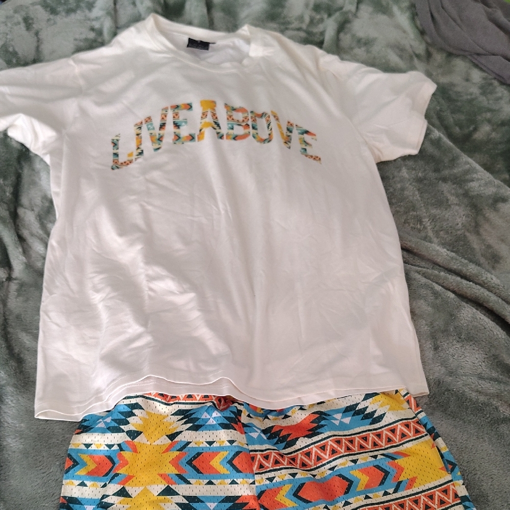 Live Above White T-Shirt with Multicolor Print